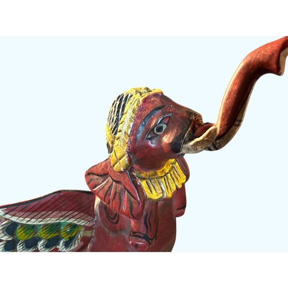 Hand-Carved Vintage Flying Elephant Figurine With Painted Wings & Trunk Detail - Picture 8 of 16
